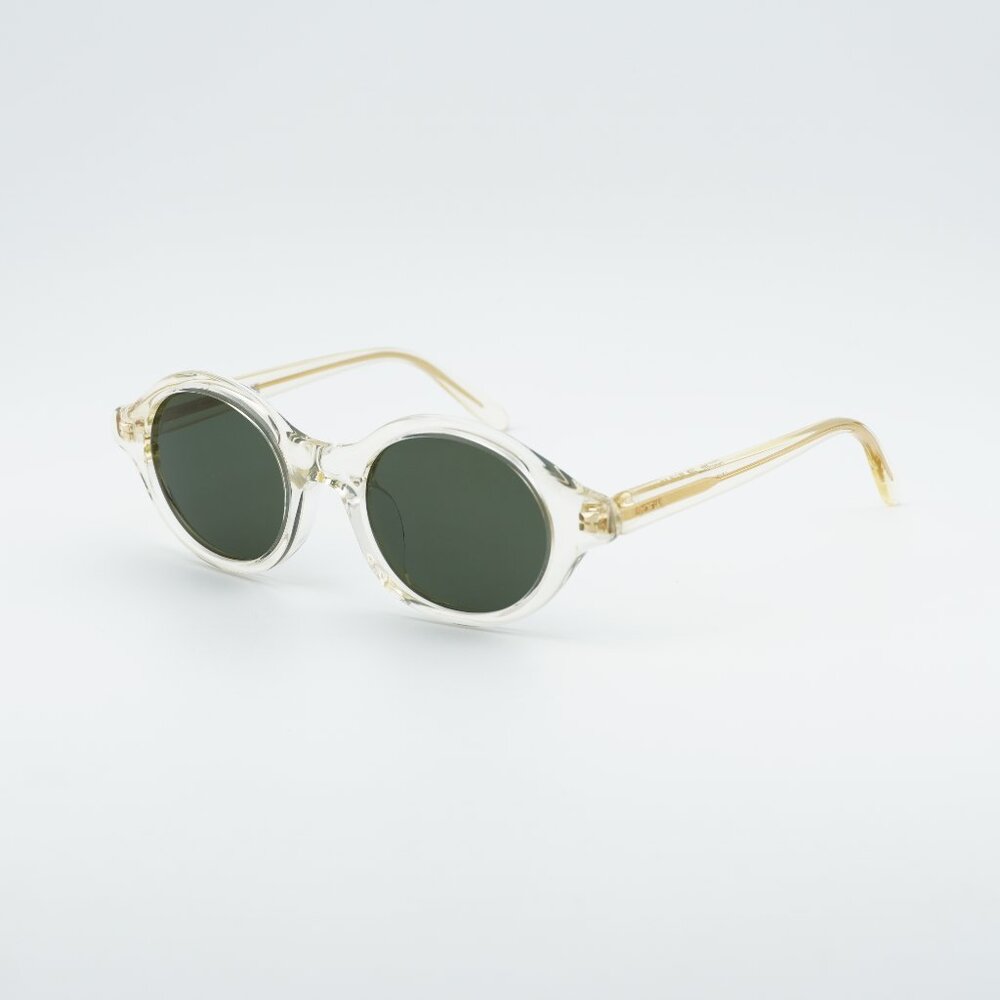 Loewe LW40162U 57N Sunglasses Transparent Pale Yellow Round Frame, Green Lenses